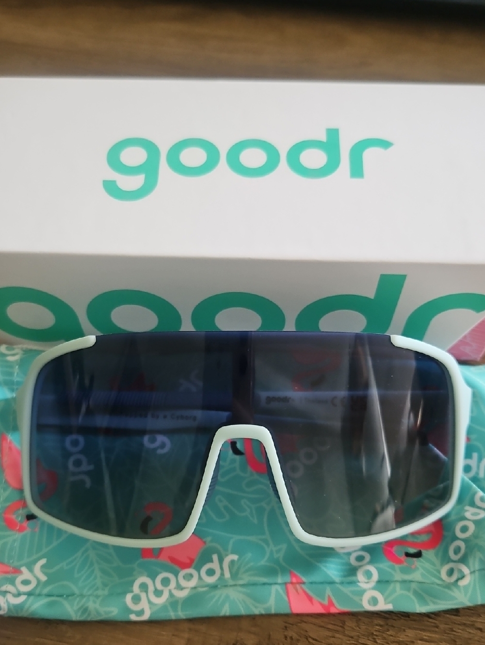 goodr Oversized Sport Sunglasses in Mint Frame with Dark Blue Lenses